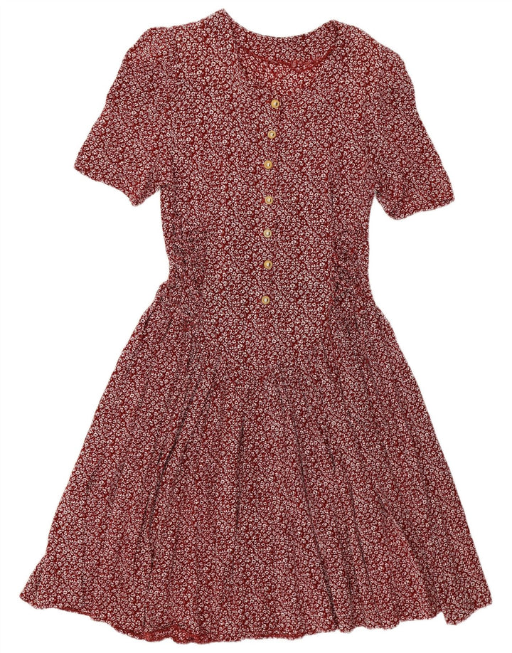 VINTAGE Robe Empire Femme UK 14 Grand Bordeaux Floral