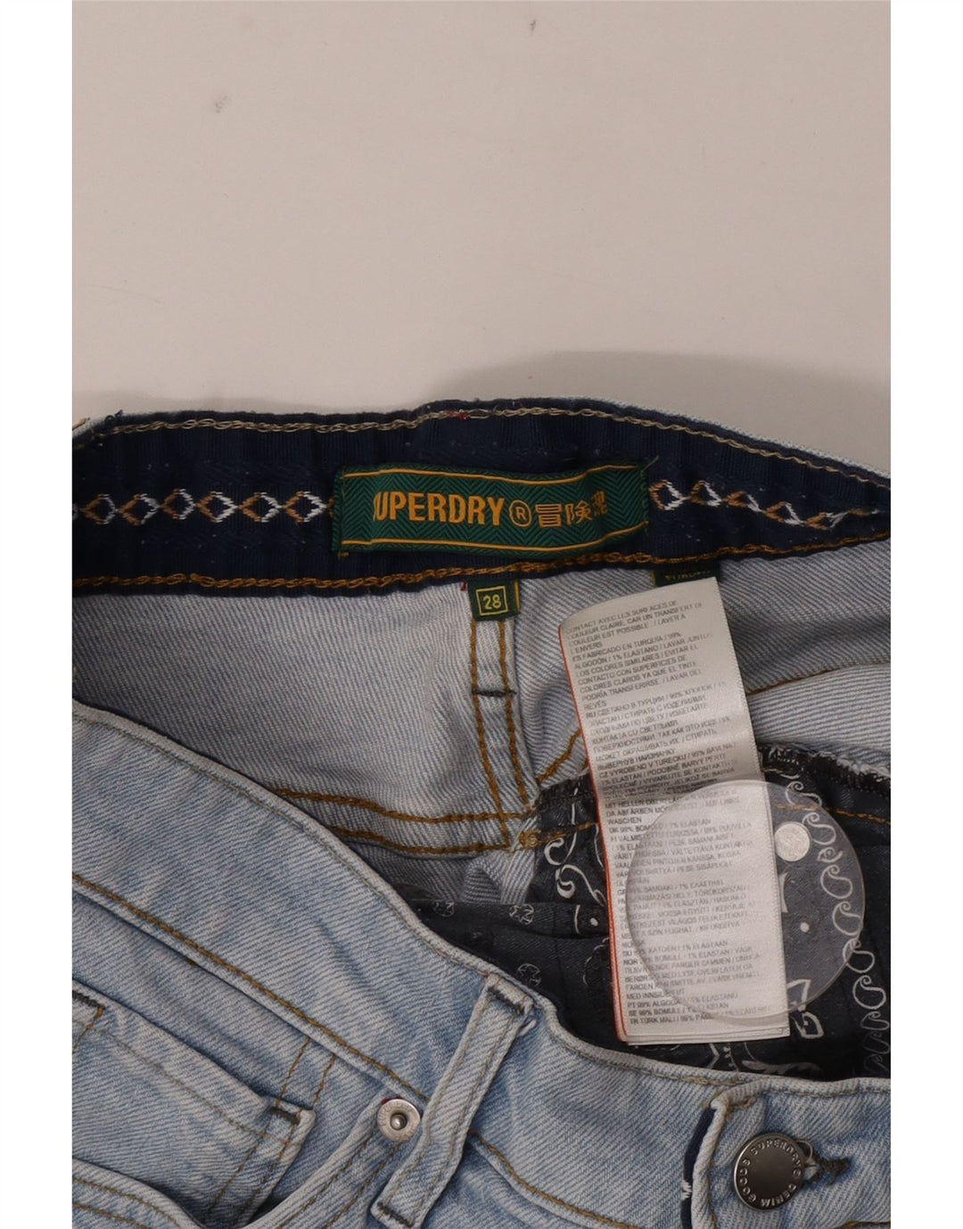 Superdry Short En Jean W28 Femme Bleu Moyen Coton