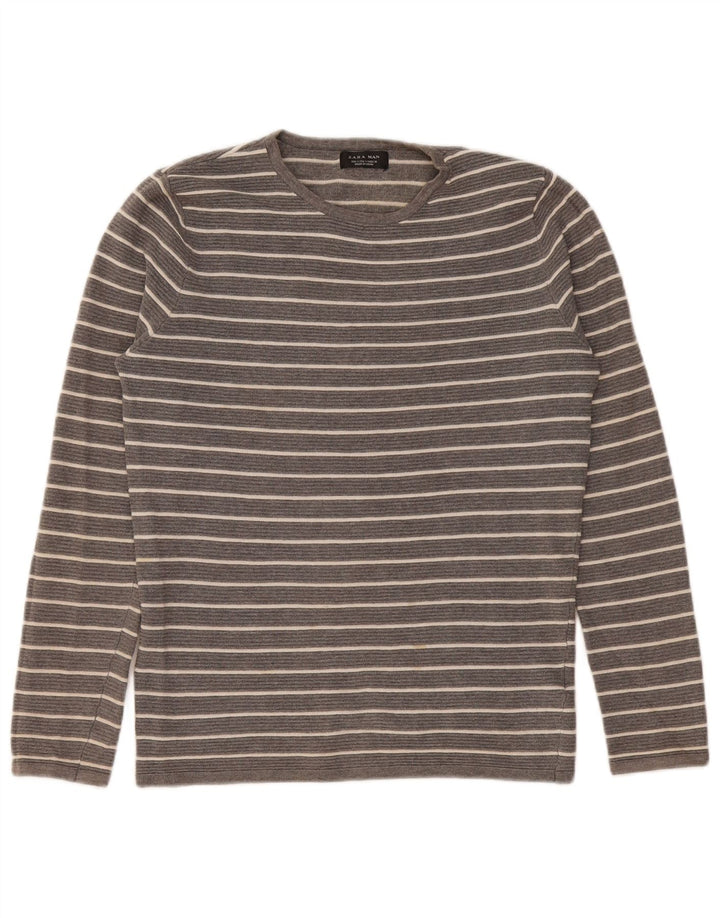 Zara Homme Top Manches Longues Petit Coton Rayé Gris