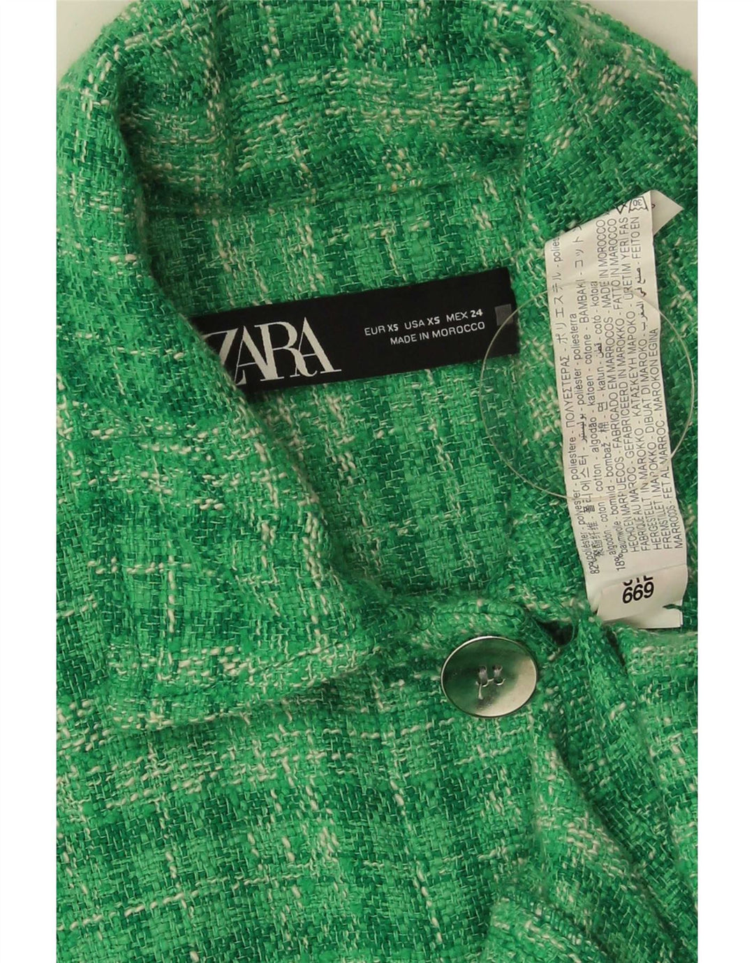 Zara Veste bomber surdimensionnée pour femme UK 6 XS Vert à carreaux en polyester