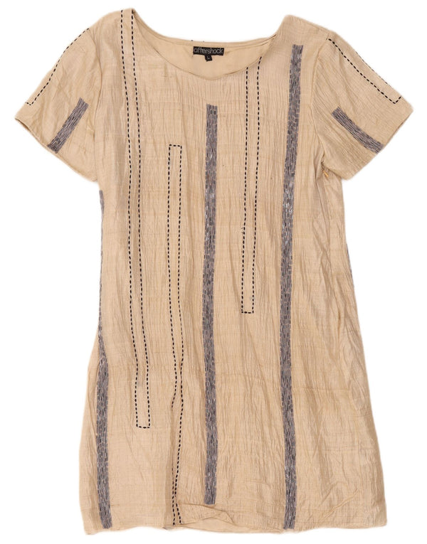 Aftershock Robe droite pour femme UK 14 Large Beige Rayé