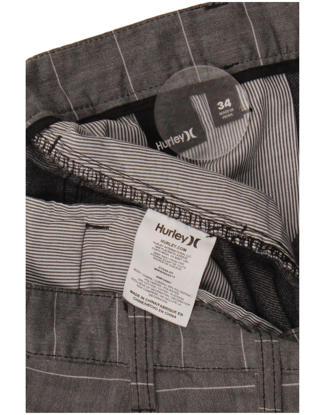 HURLEY Short chino Nike Dri Fit W34 pour homme en polyester à fines rayures gris