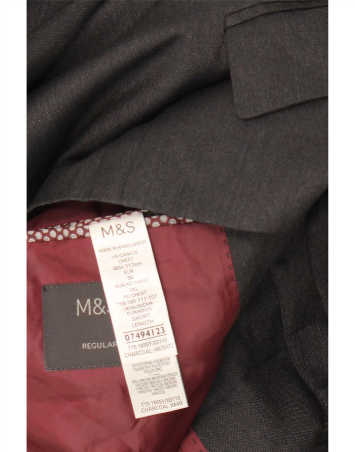 Marks & Spencer Veste blazer courte à 2 boutons pour hommes UK 46 3XL Gris Polyester