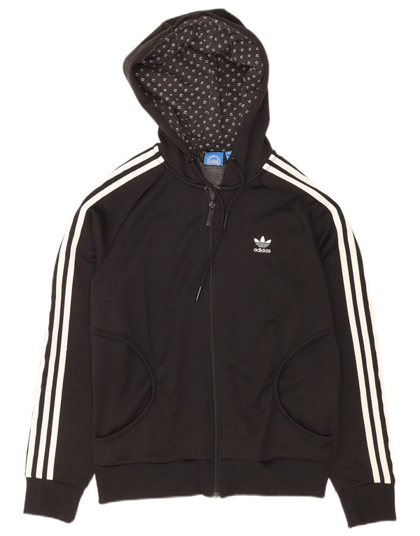 Adidas Pull à capuche zippé graphique pour femme UK 12 Polyester noir moyen
