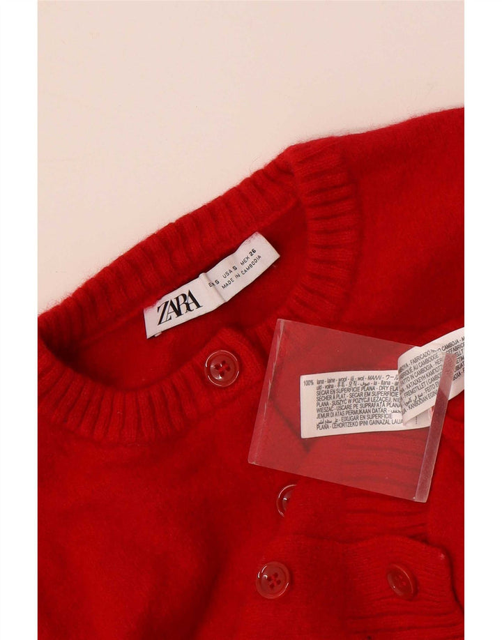 Zara Womens Crop Cardigan Sweater UK 8 Petite laine rouge