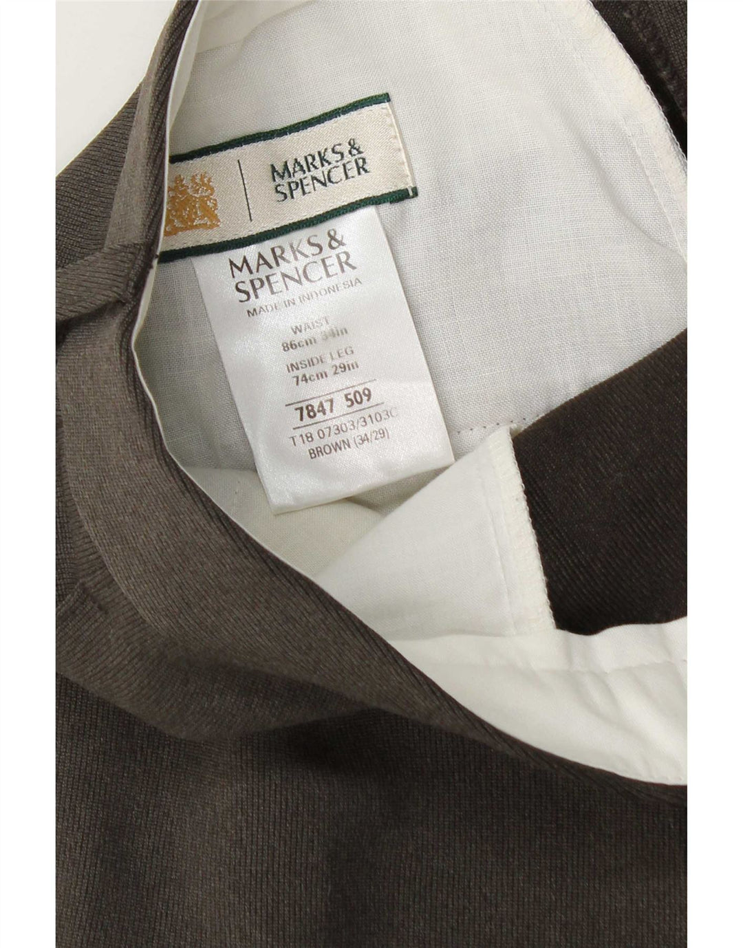 Marks & Spencer Pantalon de costume fuselé pour homme W34 L29 Marron Polyester
