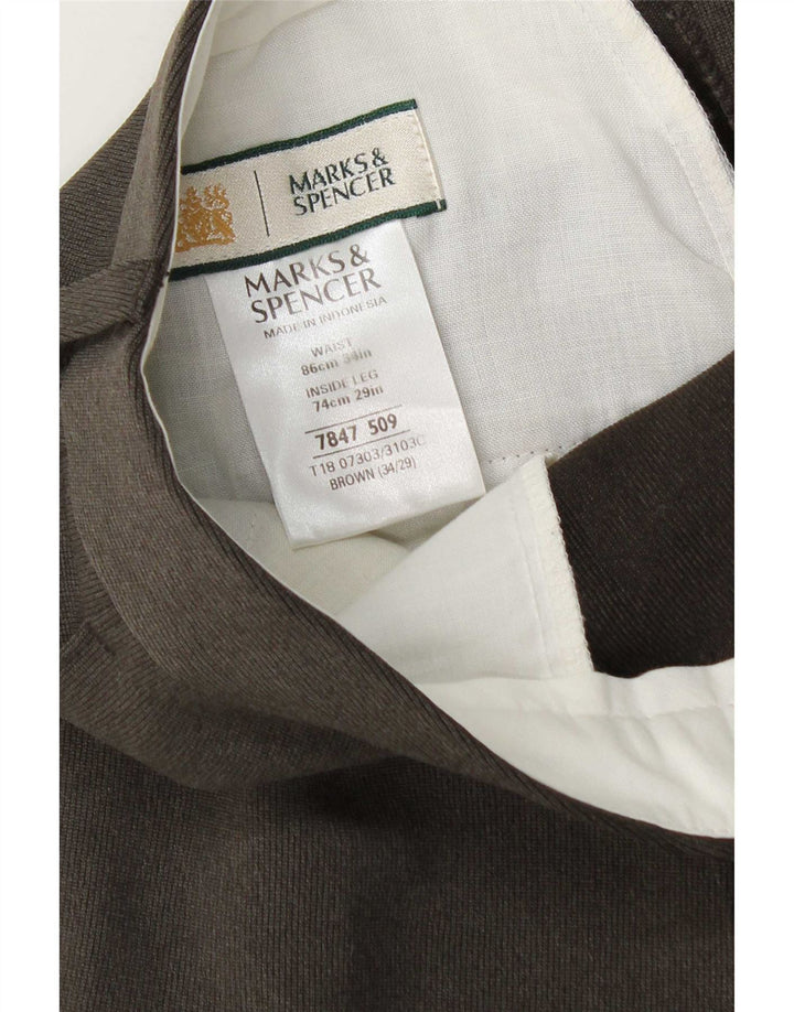 Marks & Spencer Pantalon de costume fuselé pour homme W34 L29 Marron Polyester