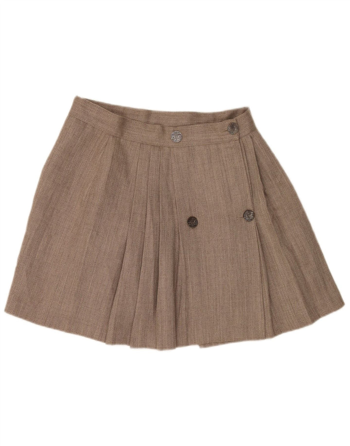 vintage Femme Mini Jupe Portefeuille W28 Laine Brun Moyen