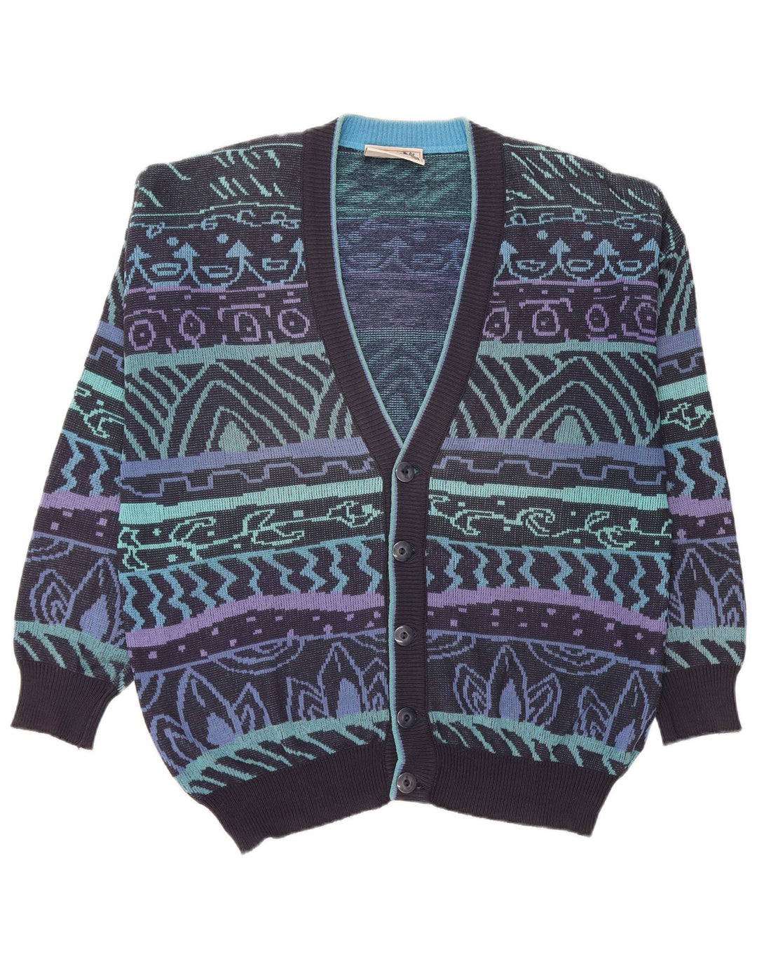 JAC Cardigan Homme Pull IT 52 Grand Bleu Marine Géométrique Coton