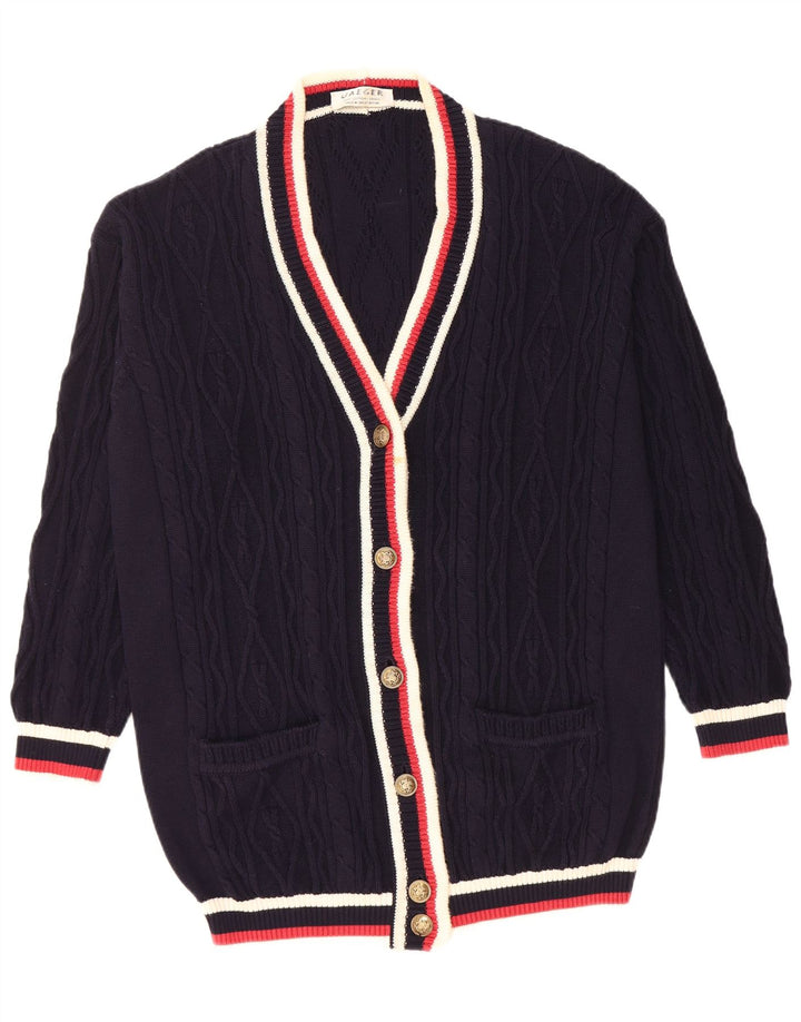 JAEGER Pull cardigan surdimensionné pour femme UK 10 Petit colorblock bleu marine