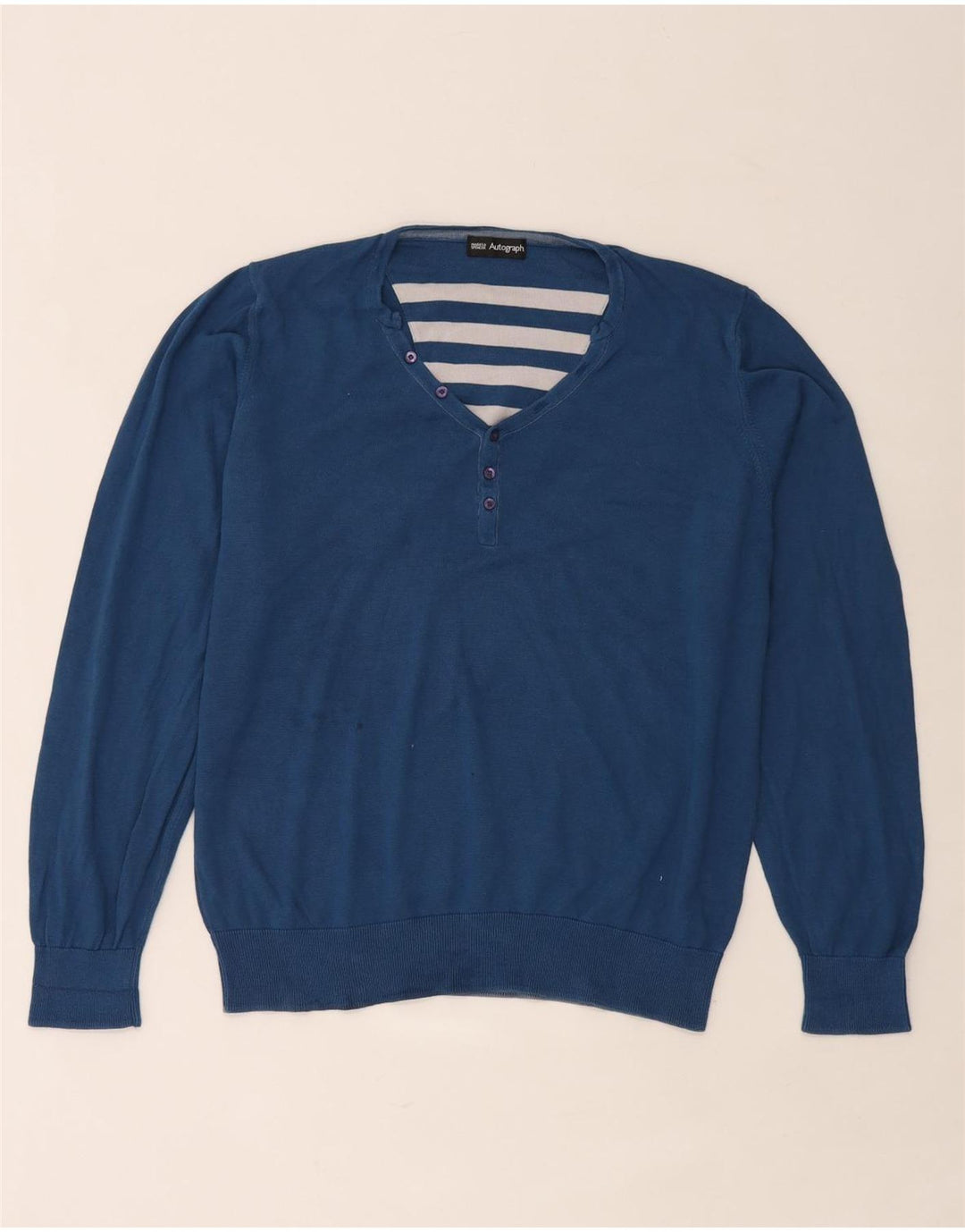 Marks & Spencer Pull autographe à col en V pour homme, grand bleu