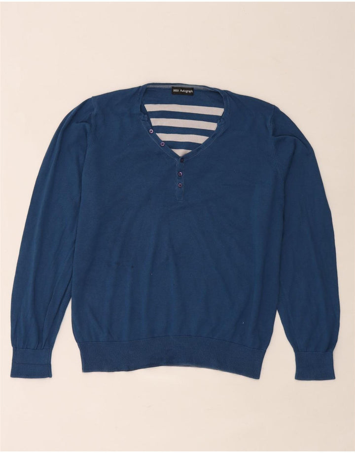 Marks & Spencer Pull autographe à col en V pour homme, grand bleu