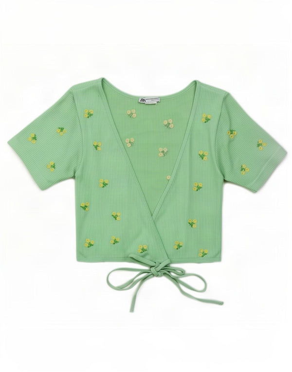 Zara Womens Crop Wrap Cardigan Top UK 6 XS Vert Floral