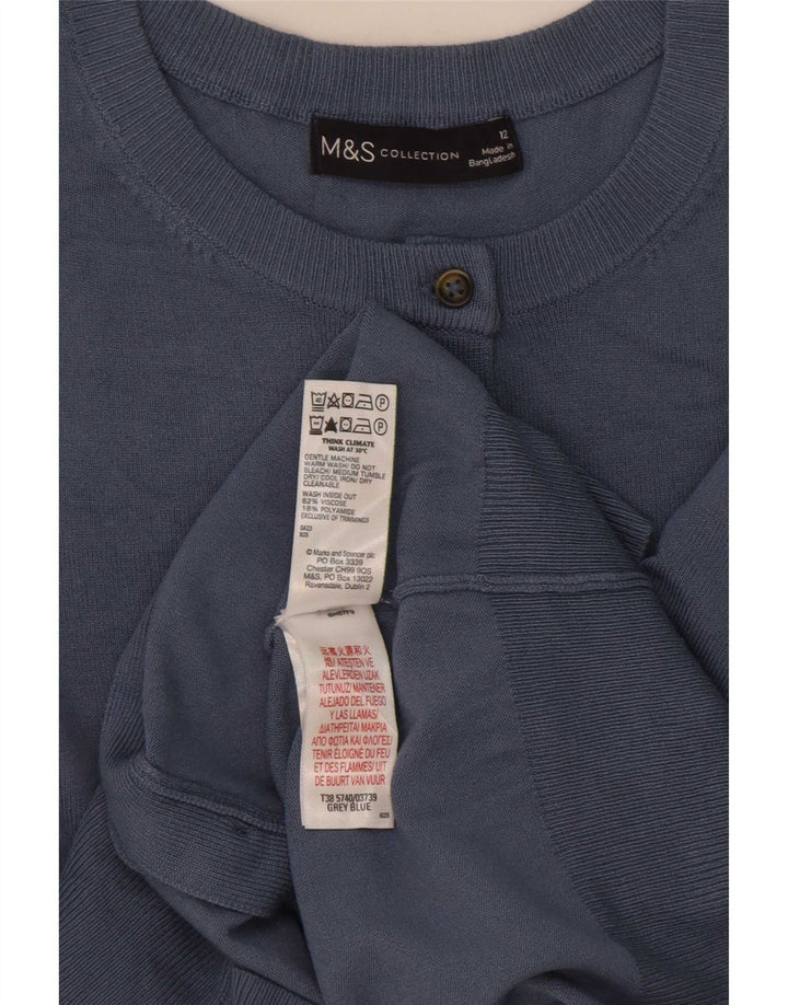 Marks & Spencer Pull Cardigan Femme UK 12 Bleu Moyen Viscose