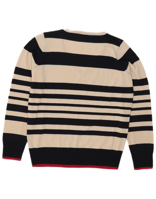 Marks & Spencer Pull col en V pour femme UK 12 Medium Off White Rayé