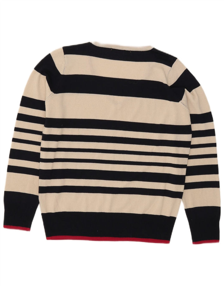 Marks & Spencer Pull col en V pour femme UK 12 Medium Off White Rayé