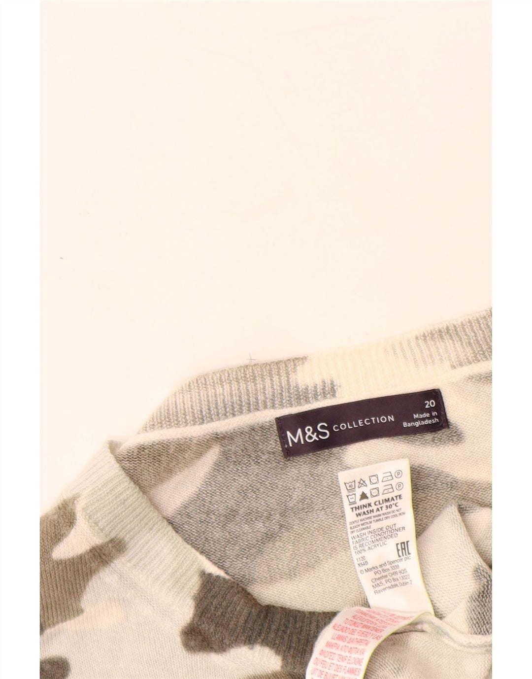 MARKS & SPENCER Pull col bateau pour femme UK 20 2XL Beige Camouflage