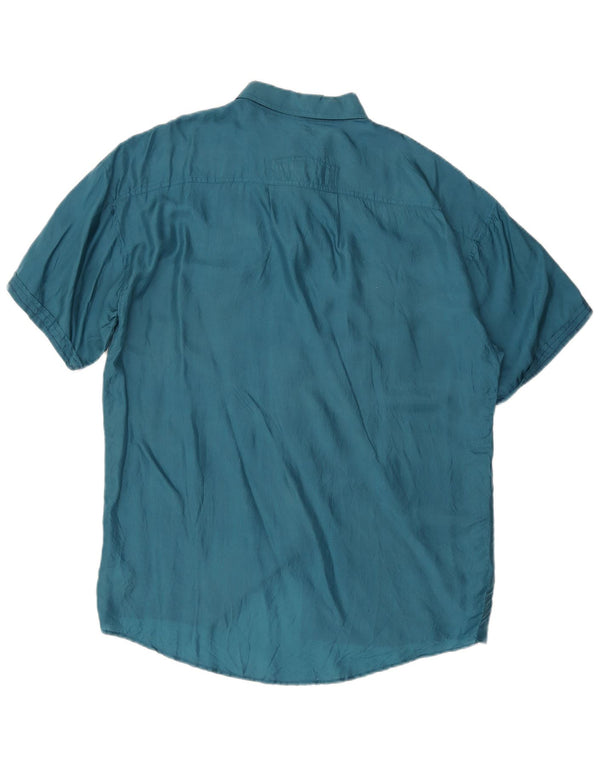 vintage Chemise à manches courtes pour hommes Taille 41/42 16 1/2 Grande Soie Bleue