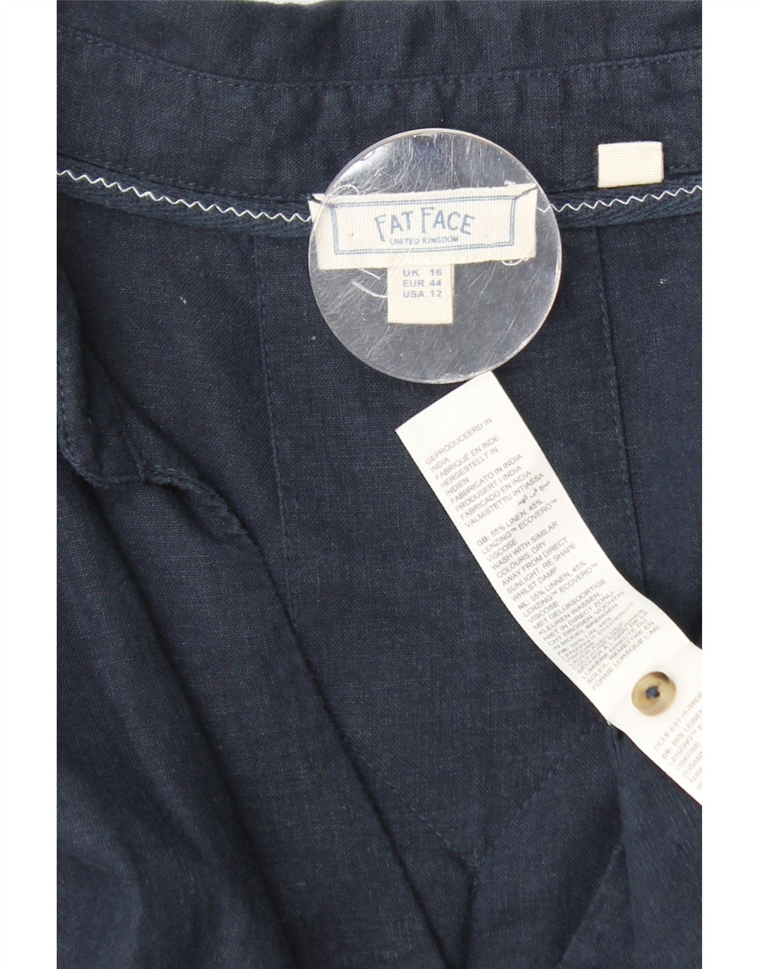 FAT FACE Chemise pull surdimensionnée pour femme UK 16 Large Bleu marine Lin