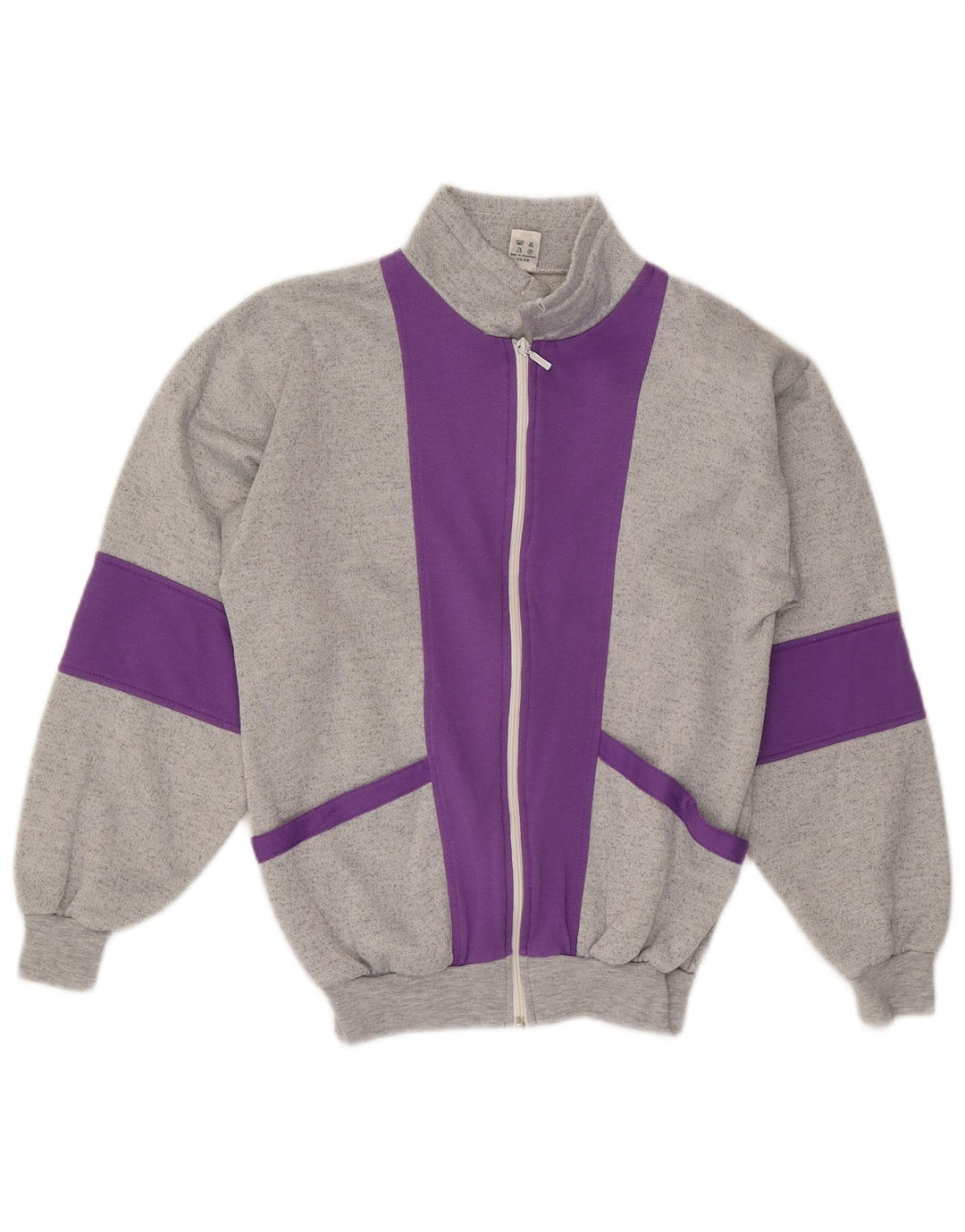 vintage Femme Survêtement Top Veste UK 12 Gris Moyen Colorblock Polyester