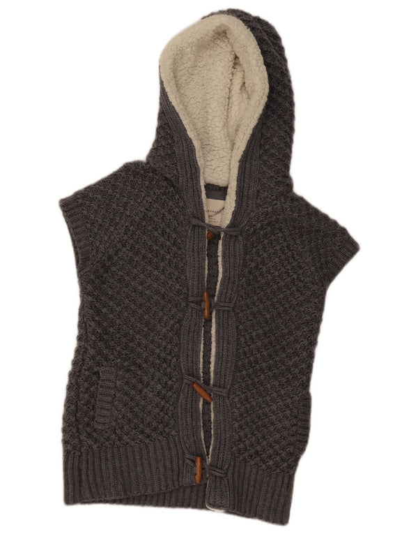 Zara Cardigan à capuche à manches courtes pour femme UK 16 Large Gris Acrylique