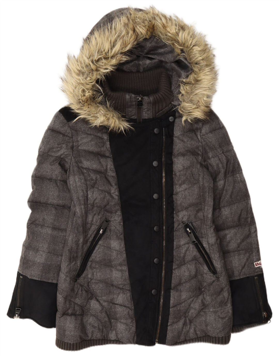 KHUJO Veste matelassée à capuche pour femme UK 18 XL Gris Colorblock Polyester