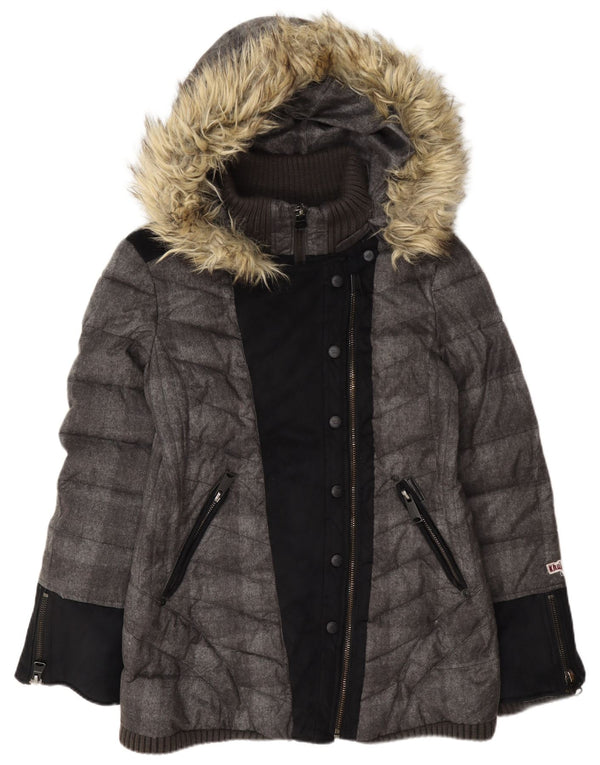 KHUJO Veste matelassée à capuche pour femme UK 18 XL Gris Colorblock Polyester