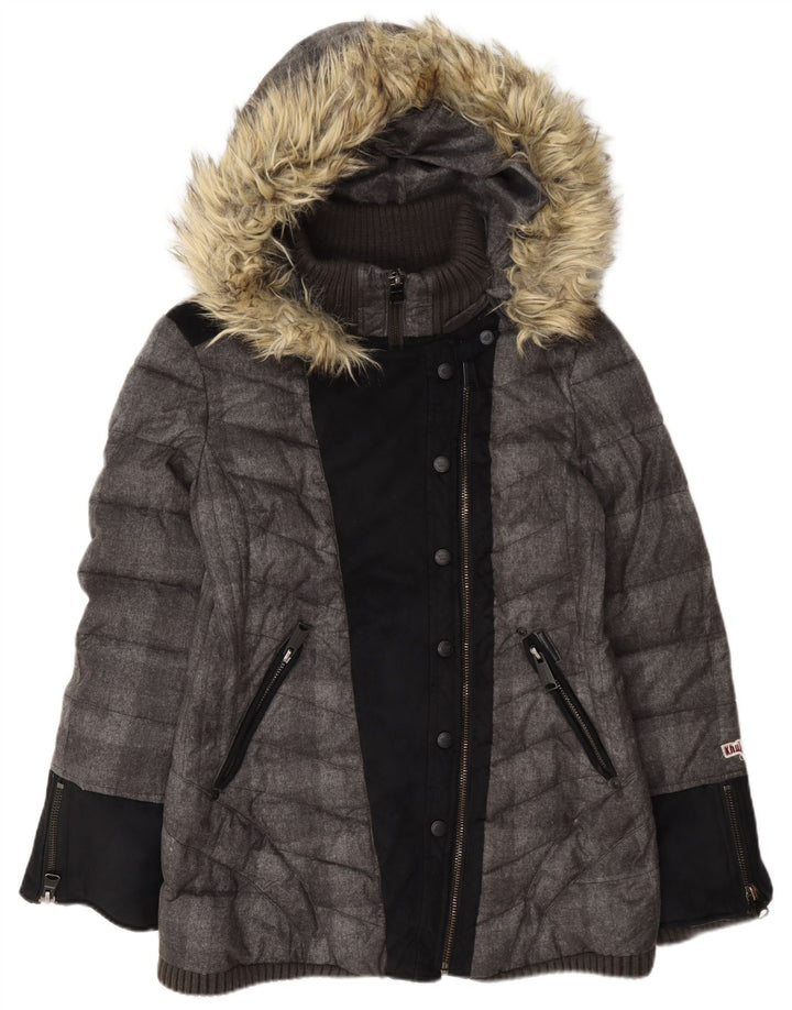 KHUJO Veste matelassée à capuche pour femme UK 18 XL Gris Colorblock Polyester