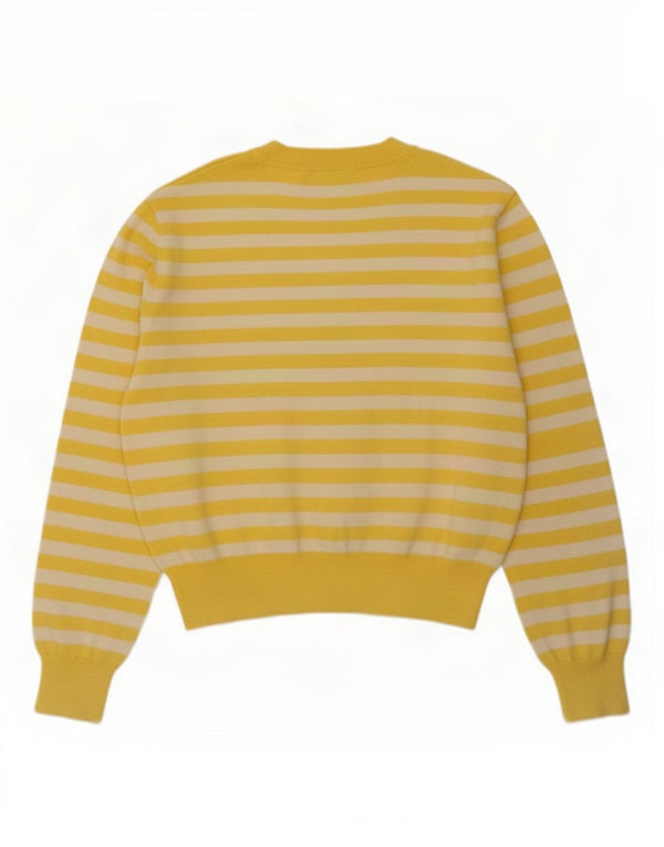 Zara Cardigan Femme Pull UK 14 Viscose Rayé Jaune Moyen