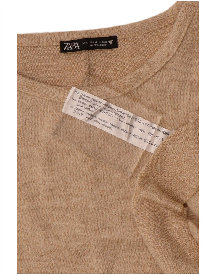 Zara Robe pull à manches longues pour femme UK 44 Polyester beige moyen