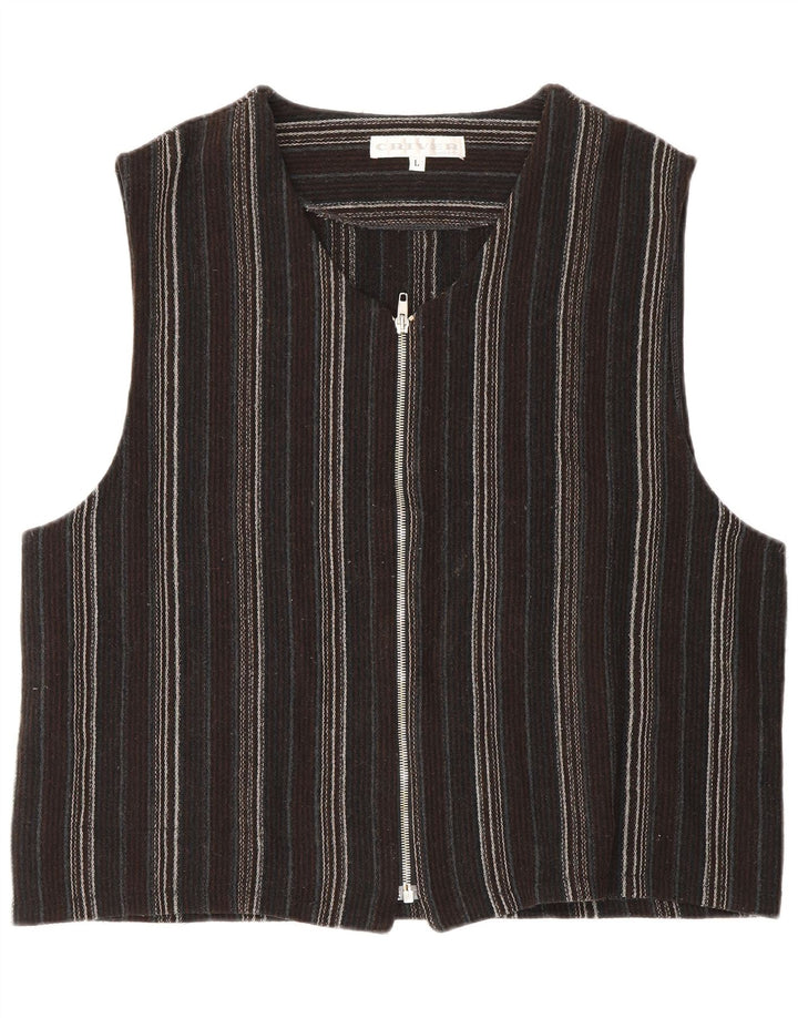 CRIVER Gilet Homme Large Marron Rayé Polyester