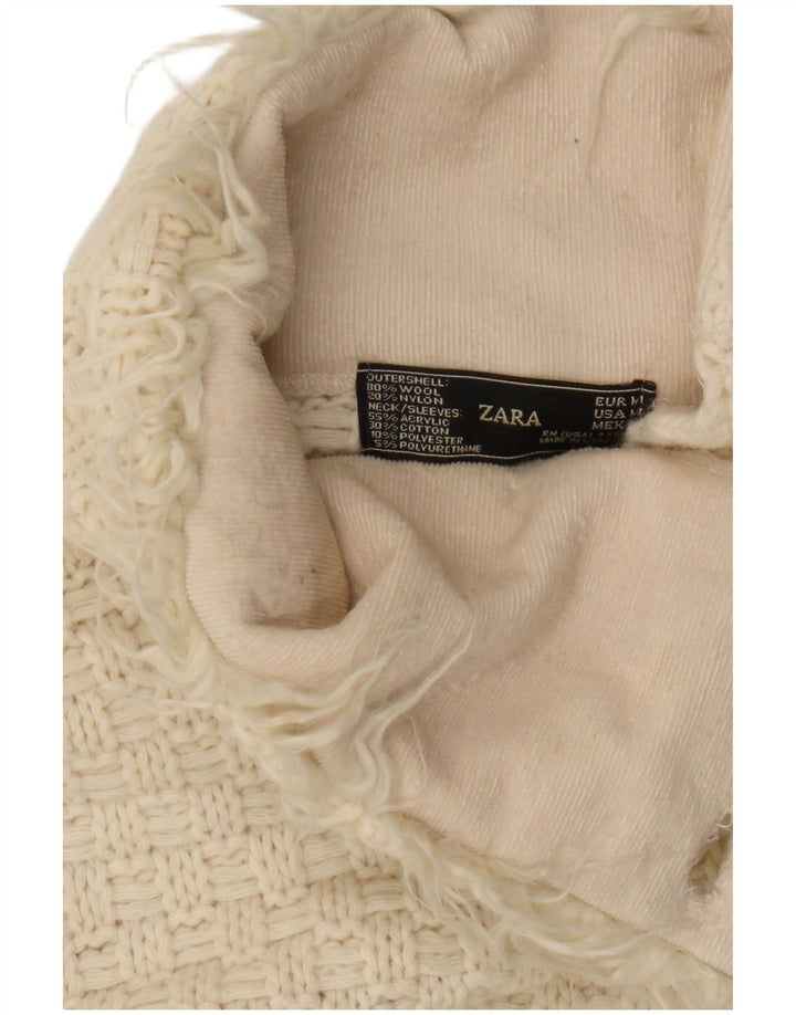 Zara Cardigan long pour femme UK 12 en laine blanc cassé moyen