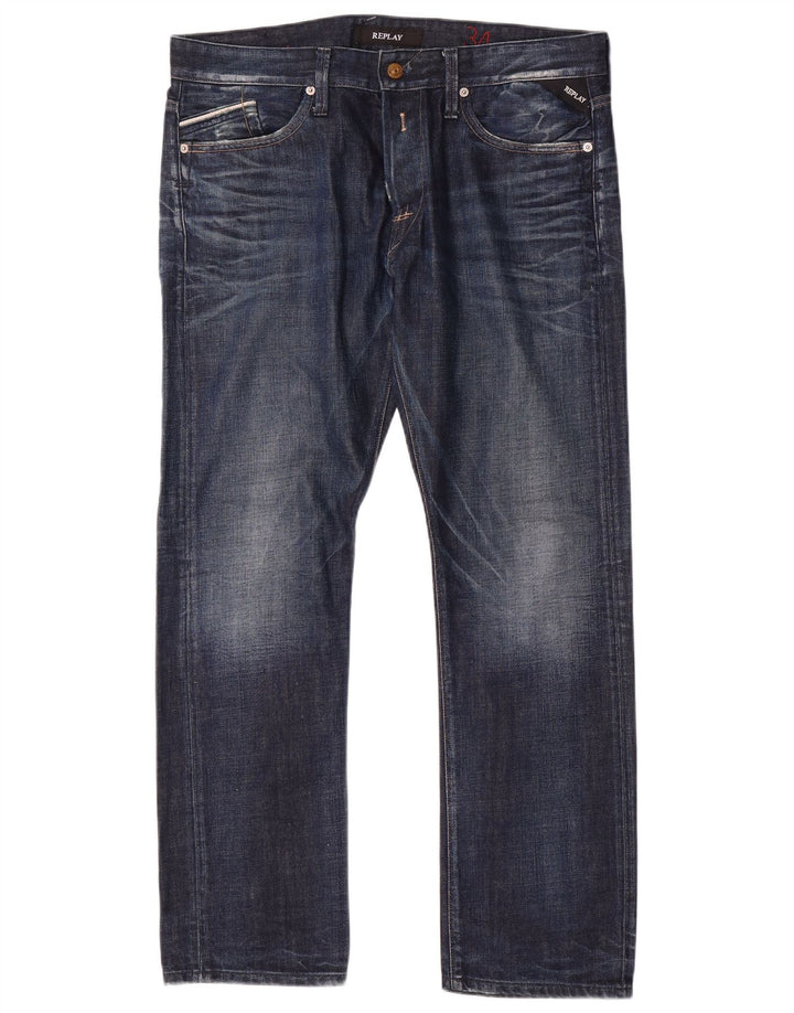 Replay Jean droit effet vieilli W34 L31 bleu coton pour homme