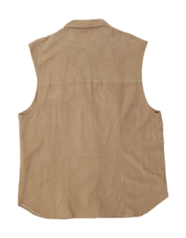 Chemise en daim sans manches pour homme vintage UK 44 XL Cuir Beige