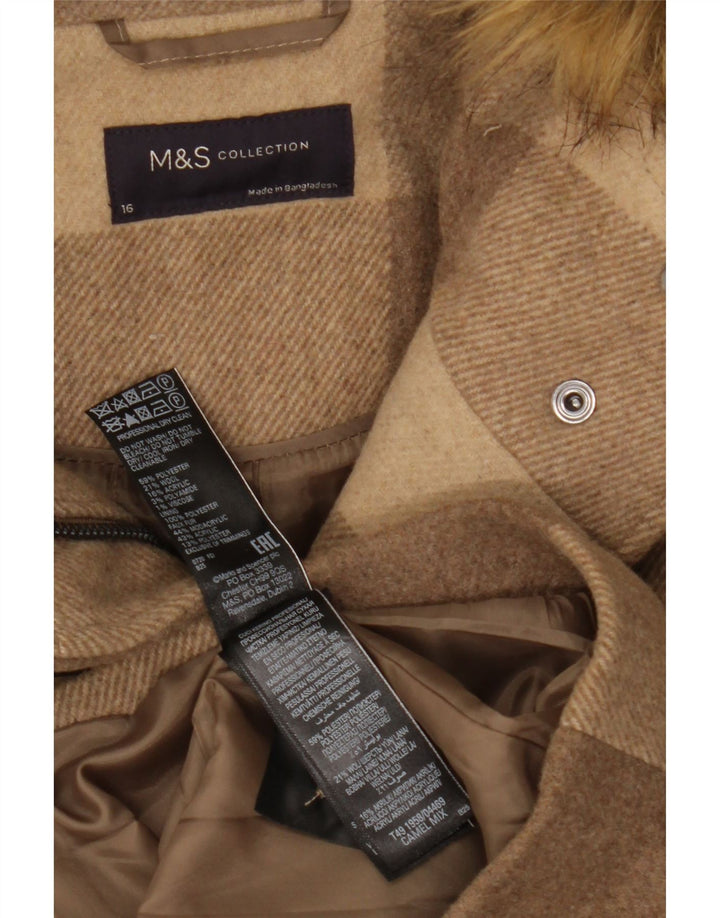 MARKS & SPENCER Duffle-coat à capuche pour femme UK 16 Grand carreaux marron