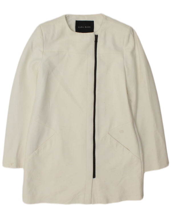 Zara Veste blazer longue pour femme UK 14 Polyester blanc moyen