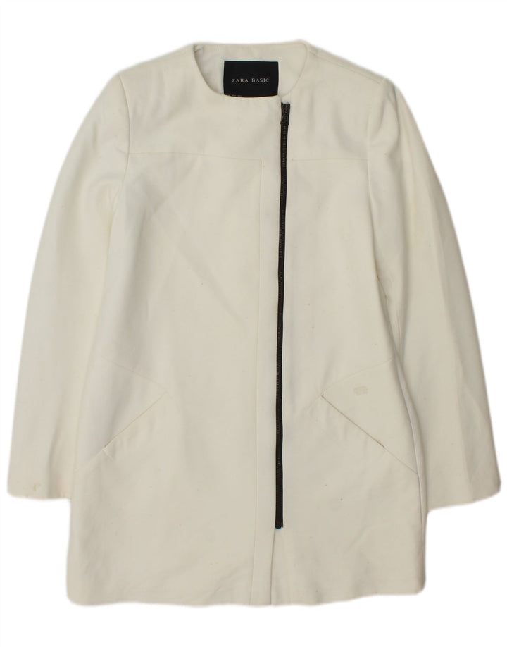 Zara Veste blazer longue pour femme UK 14 Polyester blanc moyen