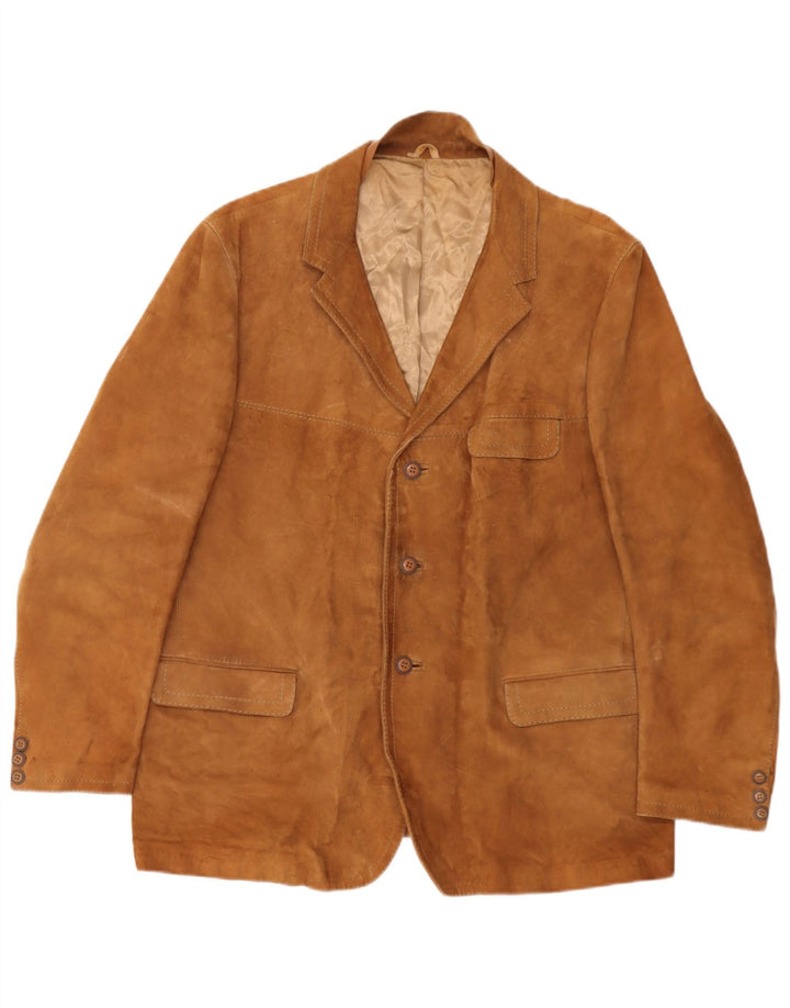 vintage Homme 3 Boutons Blazer En Daim Veste UK 40 Grand Beige