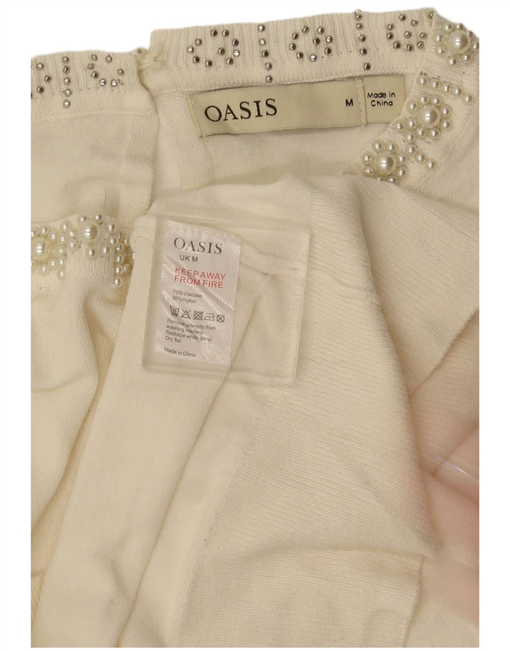 Oasis Pull col bateau pour femme UK 14 Medium Blanc Viscose