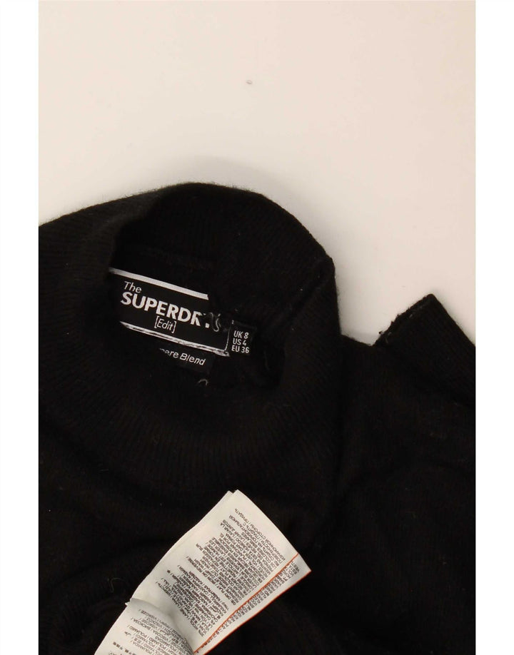 Superdry Pull surdimensionné à col roulé pour femme UK 8 Petite laine noire