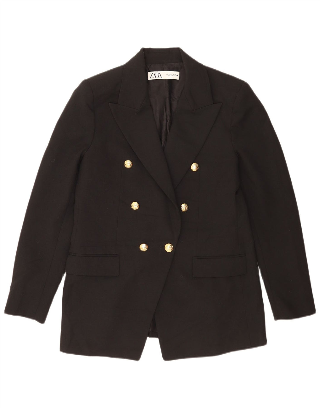 Zara Veste blazer à double boutonnage pour femme UK 16 Large Noir Polyester