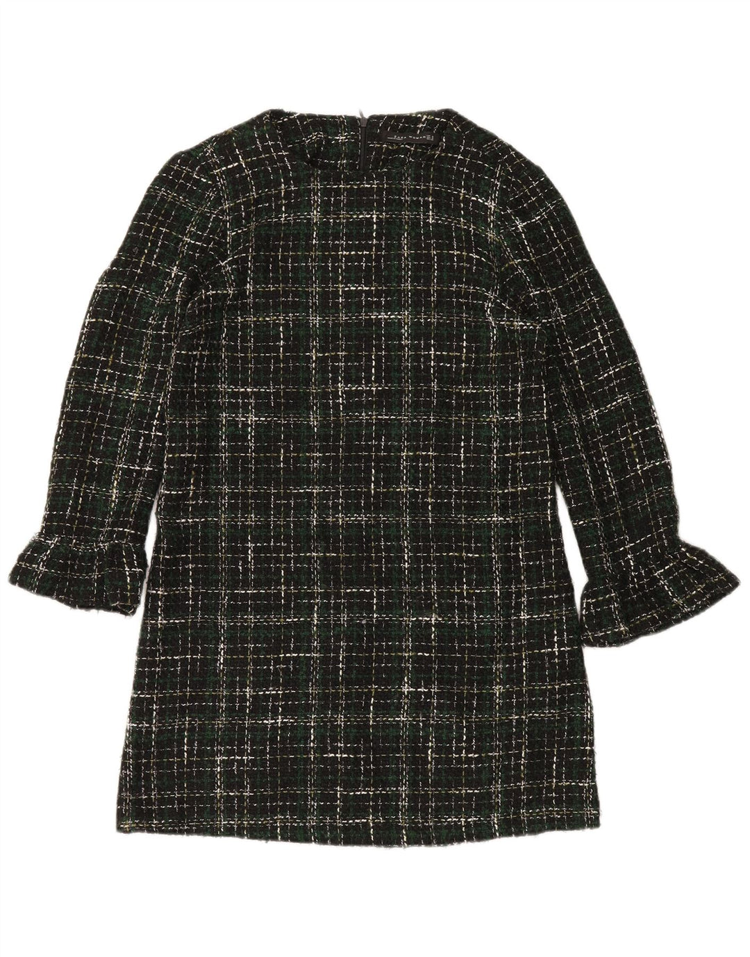 Zara Robe droite à manches longues pour femme UK 14 Acrylique à carreaux vert moyen
