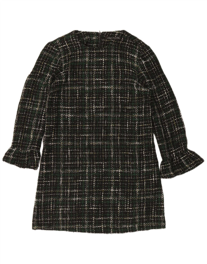 Zara Robe droite à manches longues pour femme UK 14 Acrylique à carreaux vert moyen