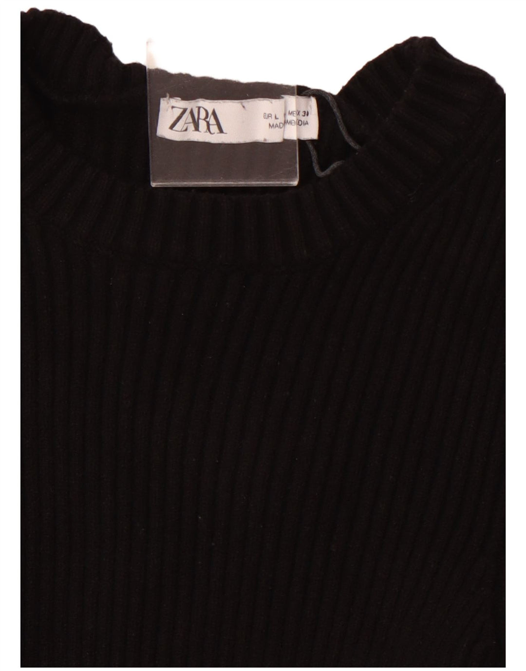 ZARA Pull court à manches 3/4 et col bateau pour femme UK 14 Large Noir