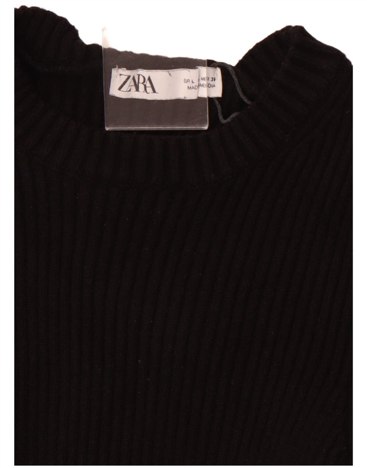 ZARA Pull court à manches 3/4 et col bateau pour femme UK 14 Large Noir