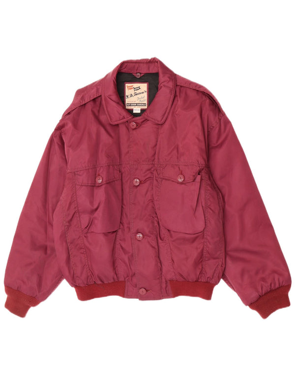 vintage Mens Rembourré Bomber Jacket UK 38 Moyen Bourgogne Nylon