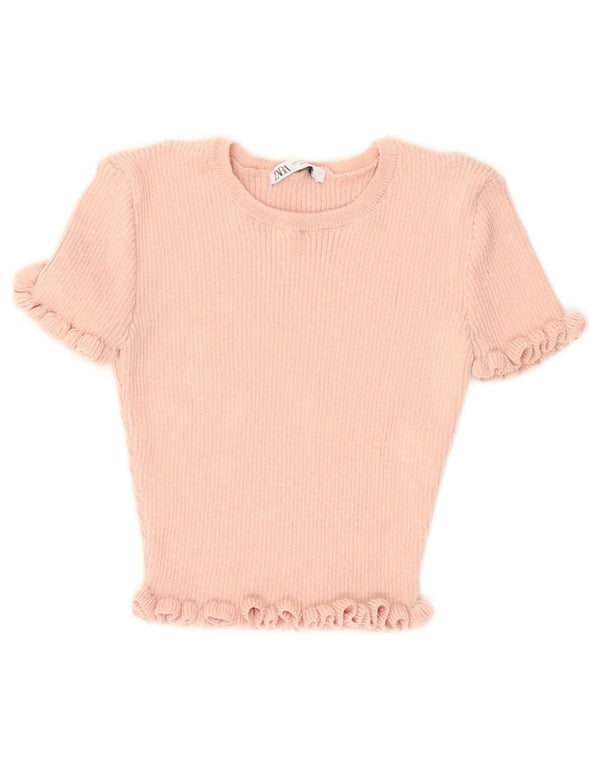 Zara Womens Crop Blouse Top UK 10 Petit Rose Polyester