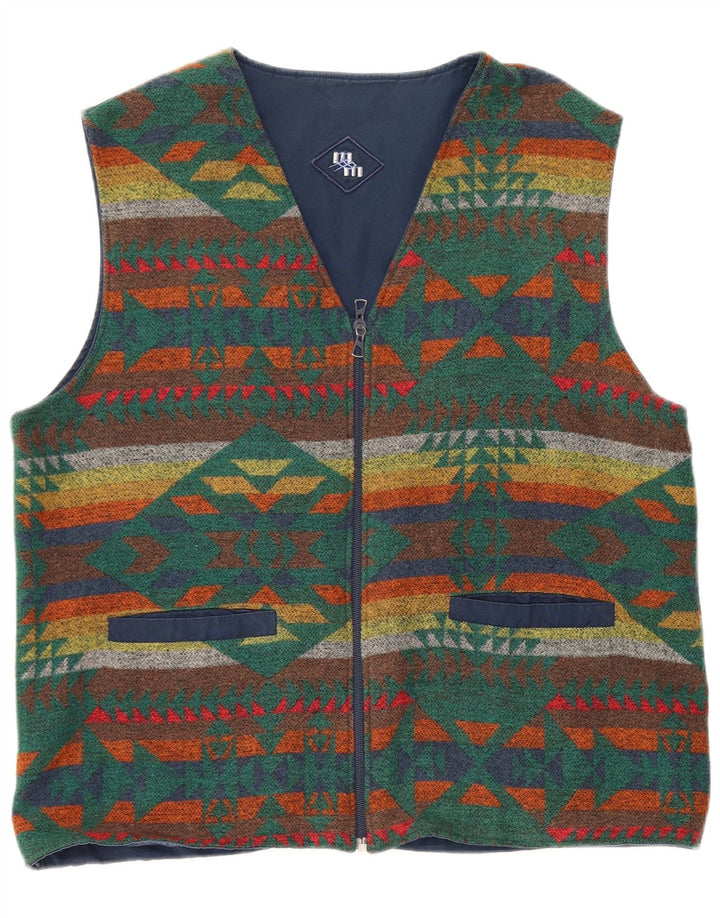 vintage Mens Réversible Gilet Grand Multicolore Fair Isle