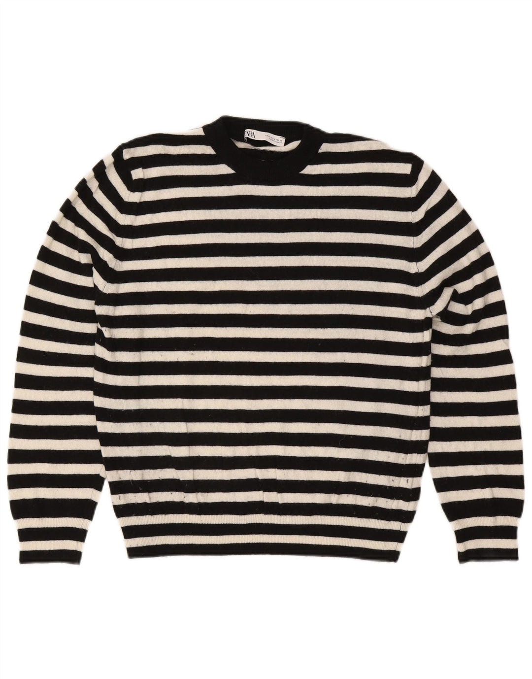 Zara Pull ras du cou pour femme UK 44 en polyamide rayé noir moyen