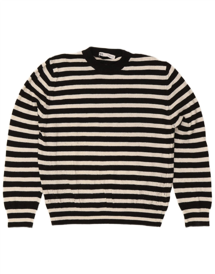 Zara Pull ras du cou pour femme UK 44 en polyamide rayé noir moyen